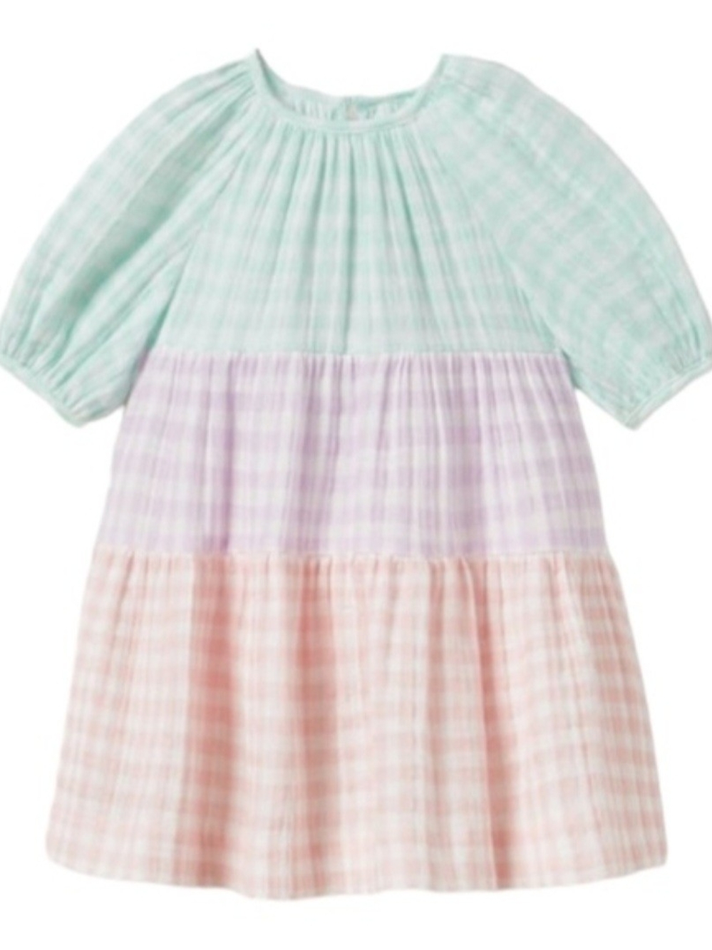 Girls' Pastel Gingham Tiered Dress - Mint, Lavender & Peach